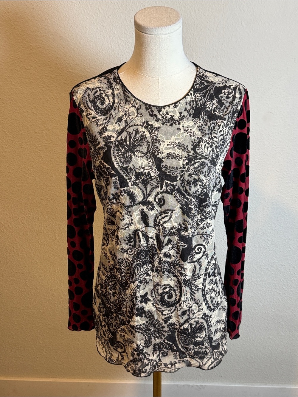 Petit Pois by Viviana Mixed Print Long-Sleeve Mesh Tee size XL